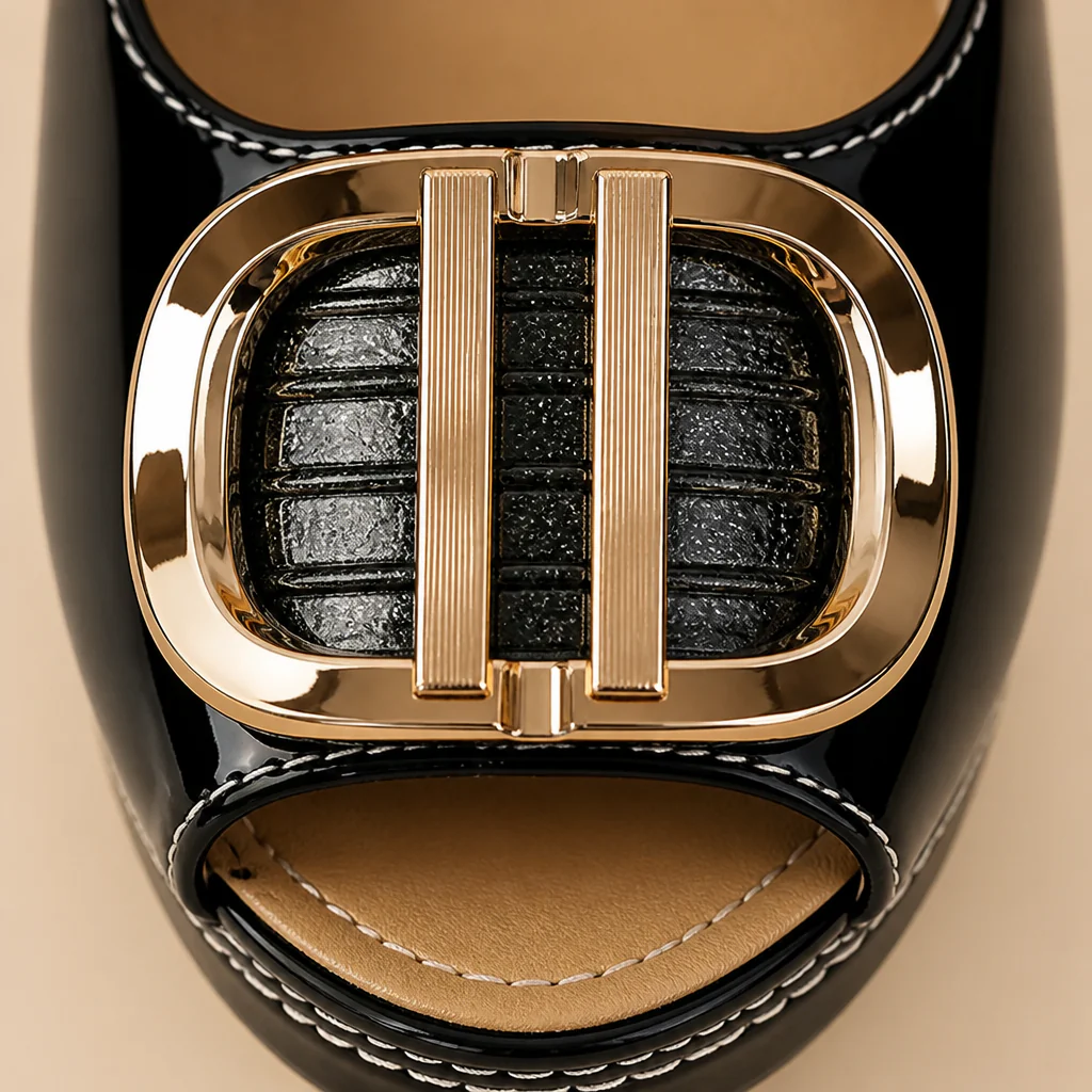 VivantaStrut™ – Bold Chunky Platform Slingback Heels with Gold Buckle - Image 5