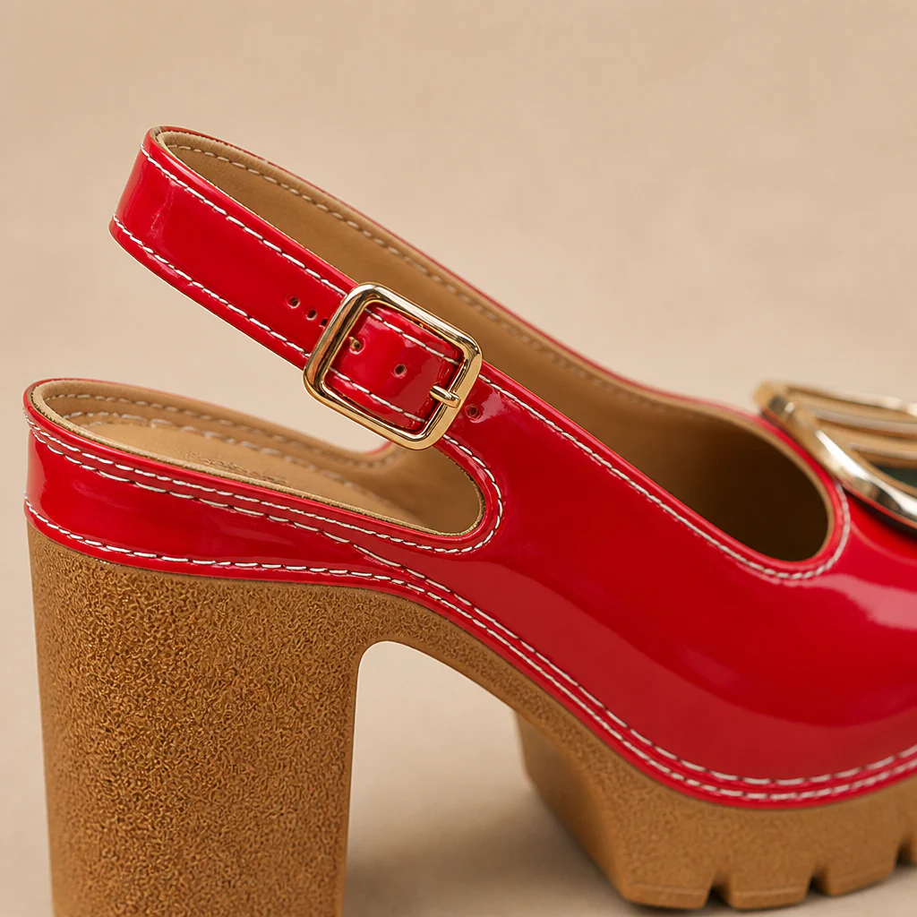 VivantaStrut™ – Bold Chunky Platform Slingback Heels with Gold Buckle - Image 7