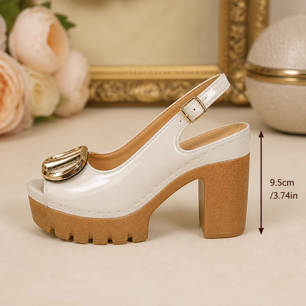 VivantaStrut™ – Bold Chunky Platform Slingback Heels with Gold Buckle - Image 9