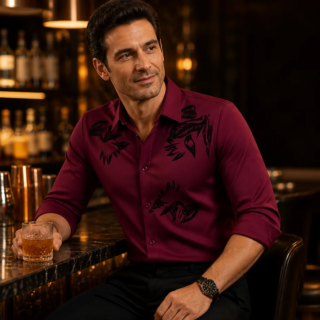 VulcanTherm™ – Slim-Fit Fleece-Lined Shirt with Brushstroke Print - Image 2