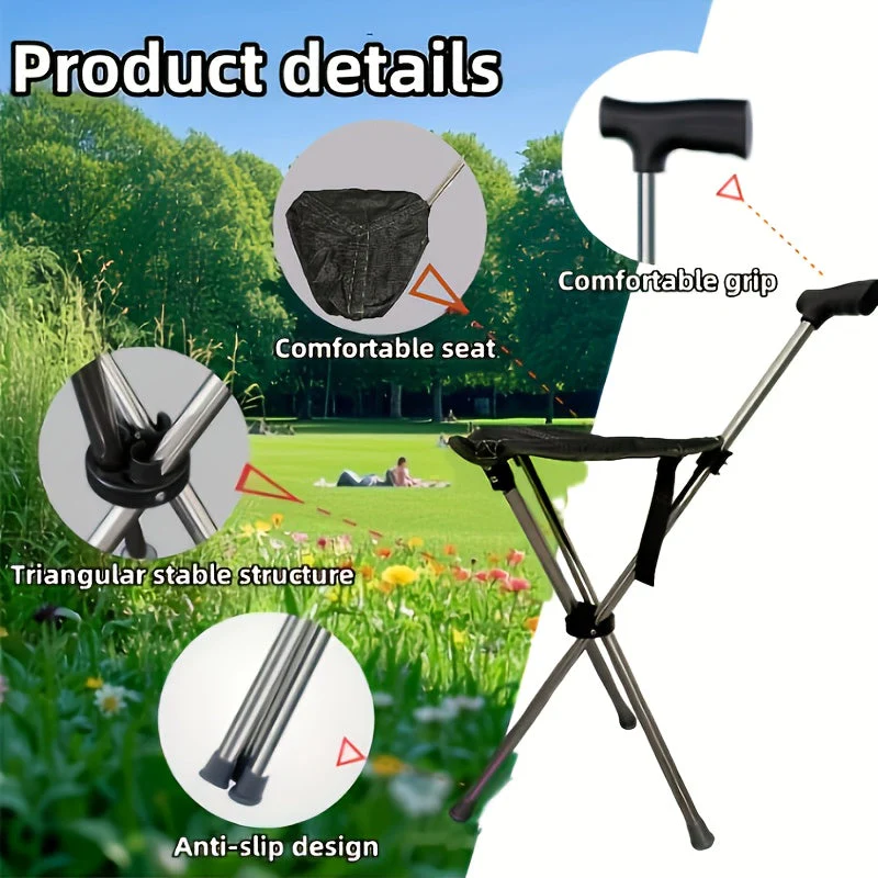 Walking Cane with Seat - 2-in-1 Design - Image 6