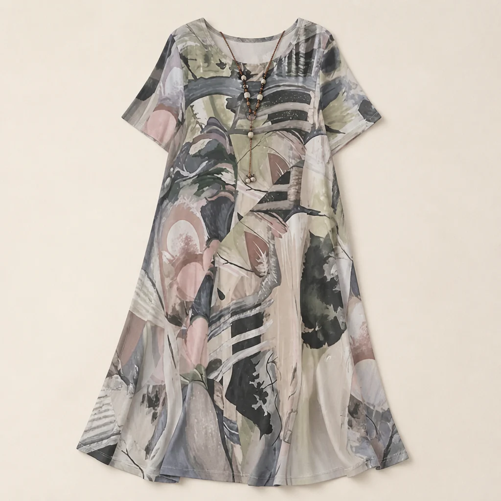 ZephyraWave™ – Flowy Bohemian Abstract Print Summer Dress - Image 11