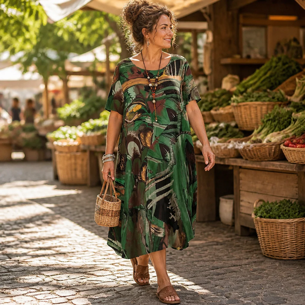 ZephyraWave™ – Flowy Bohemian Abstract Print Summer Dress - Image 3