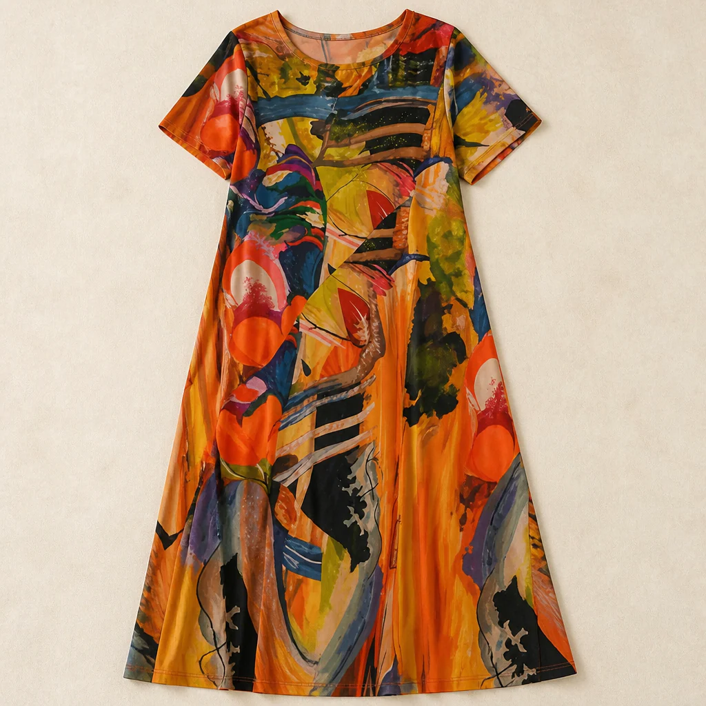 ZephyraWave™ – Flowy Bohemian Abstract Print Summer Dress - Image 4