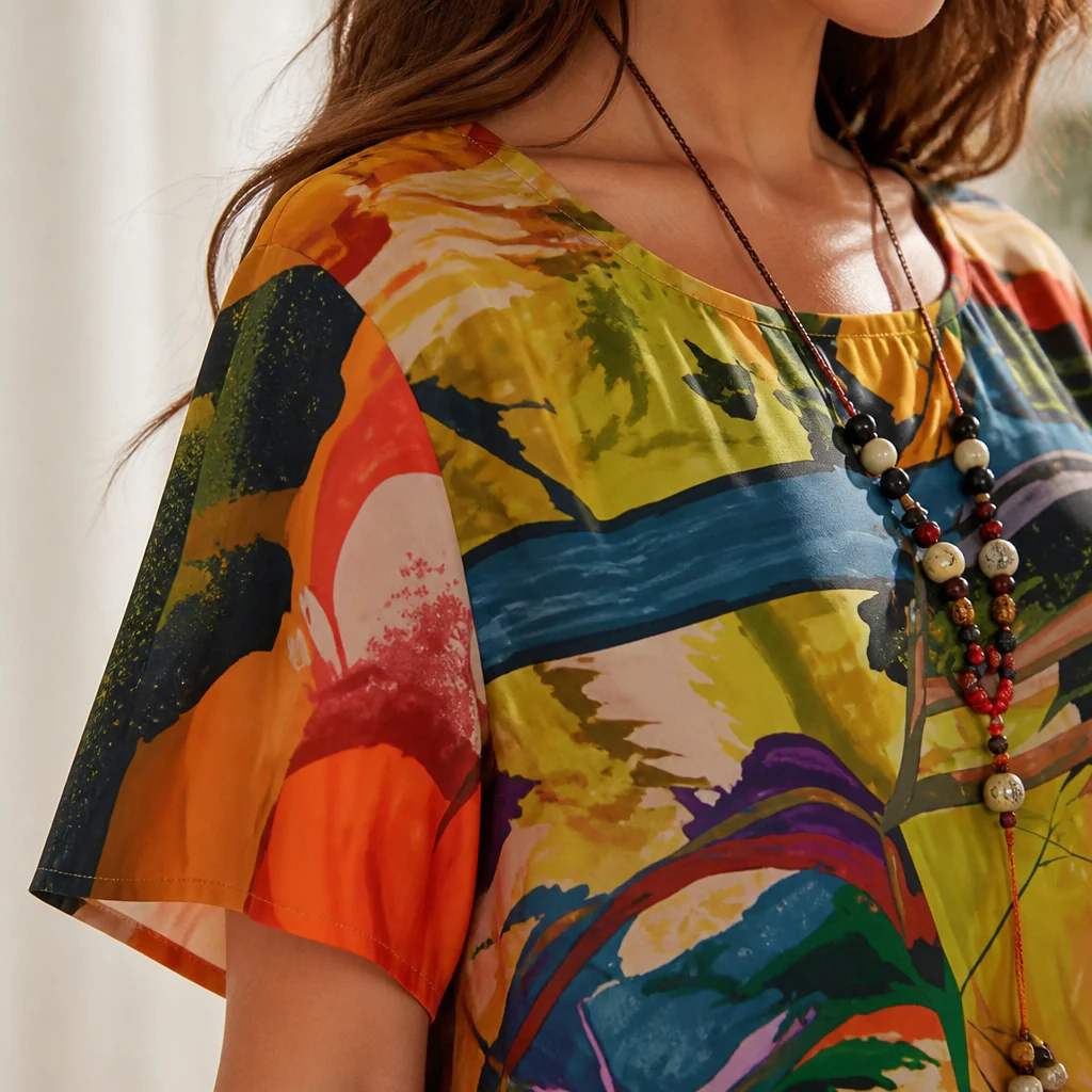 ZephyraWave™ – Flowy Bohemian Abstract Print Summer Dress - Image 6