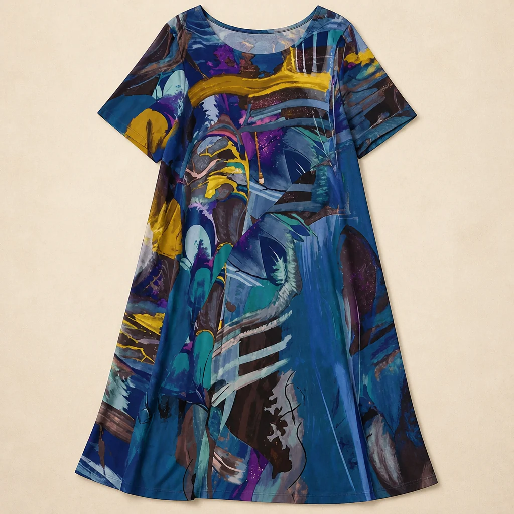 ZephyraWave™ – Flowy Bohemian Abstract Print Summer Dress - Image 7
