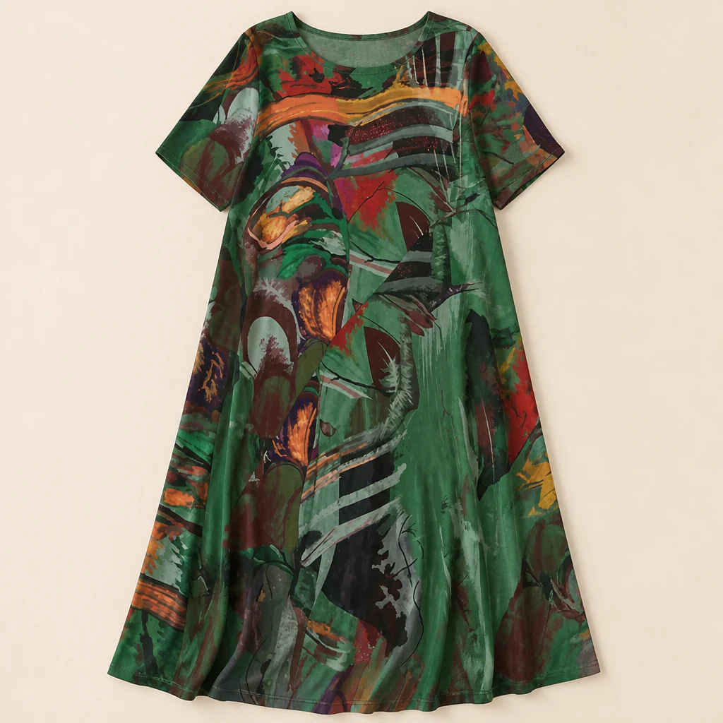 ZephyraWave™ – Flowy Bohemian Abstract Print Summer Dress - Image 8