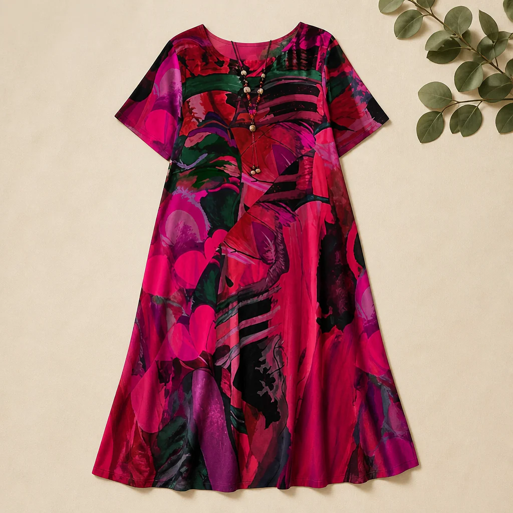 ZephyraWave™ – Flowy Bohemian Abstract Print Summer Dress - Image 9